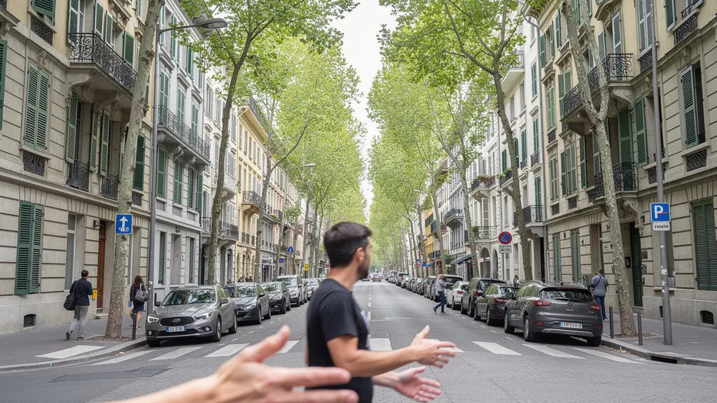 Vue panoramique quartier résidentiel genevois avec immeubles typiques et rue arborée