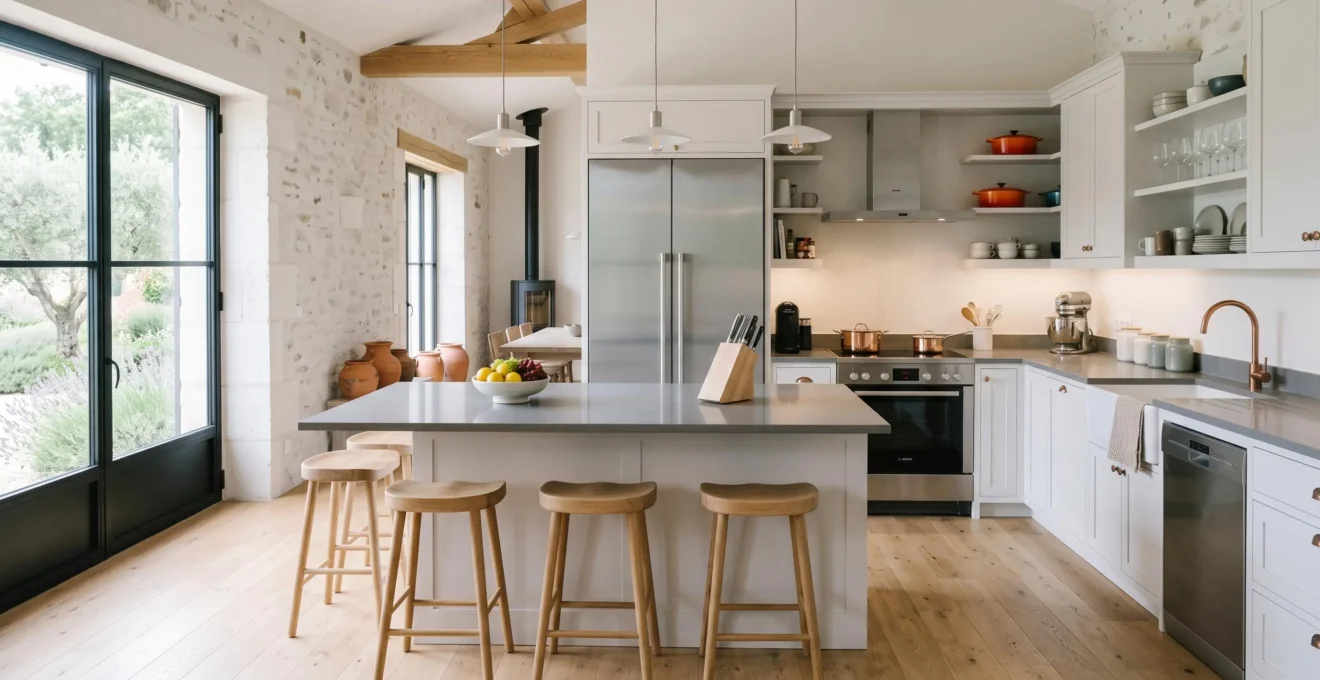 High-end equipped kitchen with modern appliances in a premium vacation rental property in France